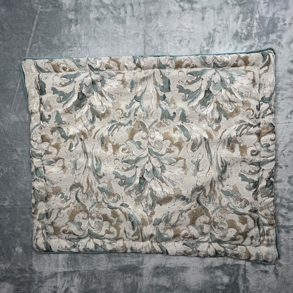 J. Queen New York Lansbury Pillow Sham Standard Blue Tan Damask Jacquard Quilted